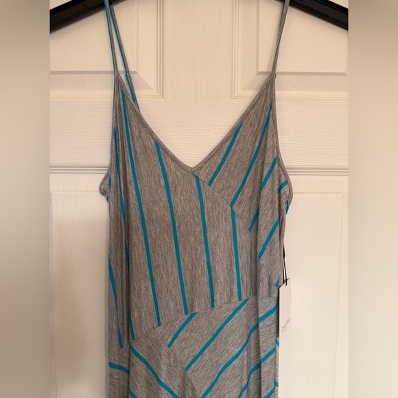 Calvin Klein Striped Gray and Blue full length Maxi Dress NWT - Picture 1 of 8